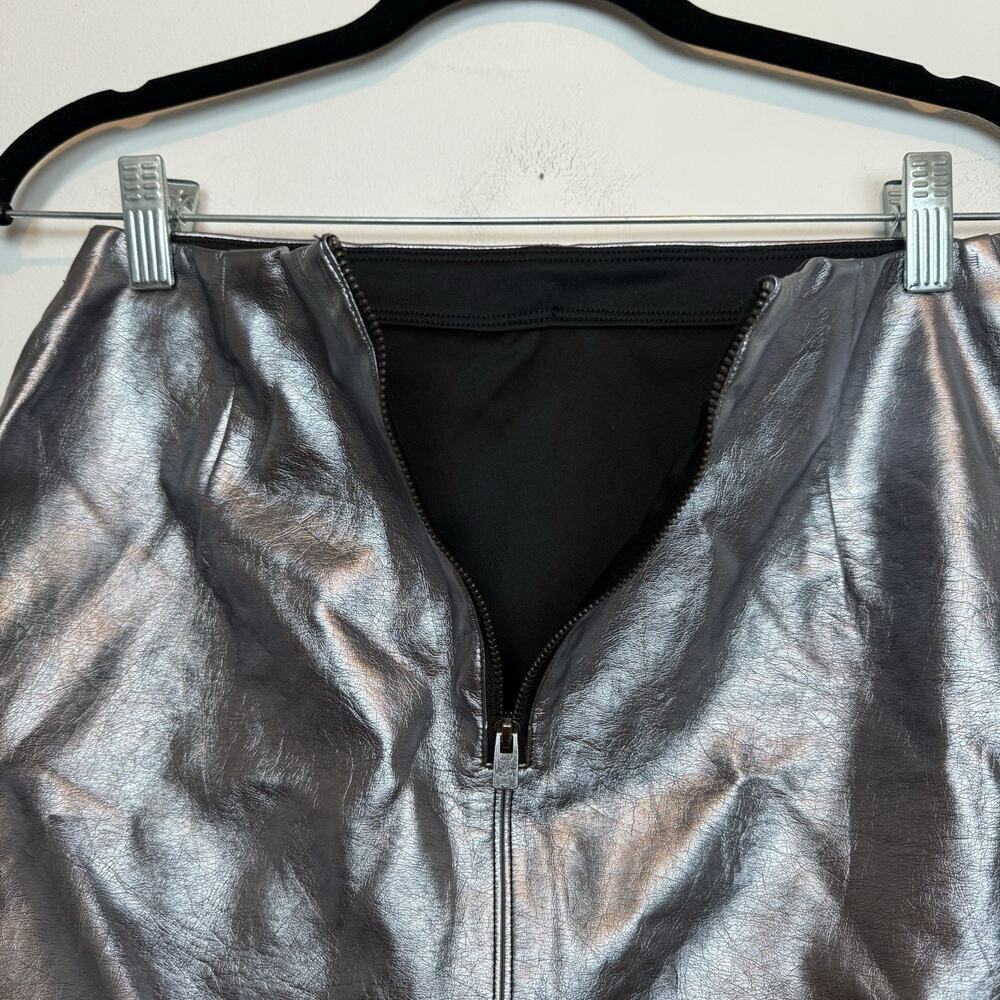 Hollister metallic faux leather mini skirt gunmetal SM rave festival grunge - Picture 4 of 6